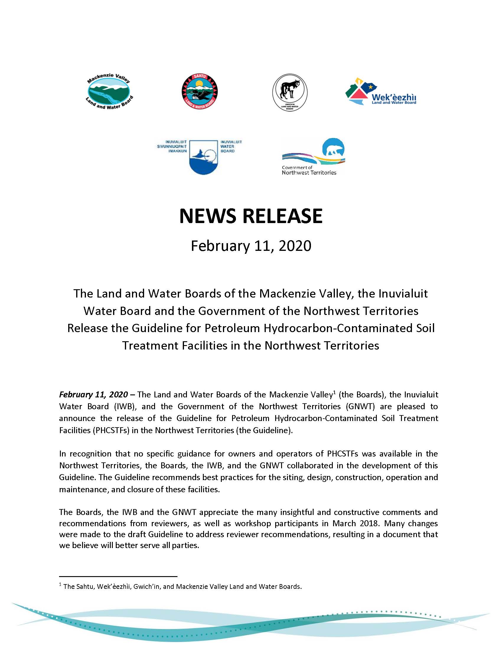 Media Release for PHCSTFS Guidelines in the NWT